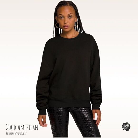 GOOD AMERICAN BOYFRIEND SWEATSHIRT IN BLACK OVERSIZED RELAXED WOMEN’S SIZE XS - Picture 1 of 12